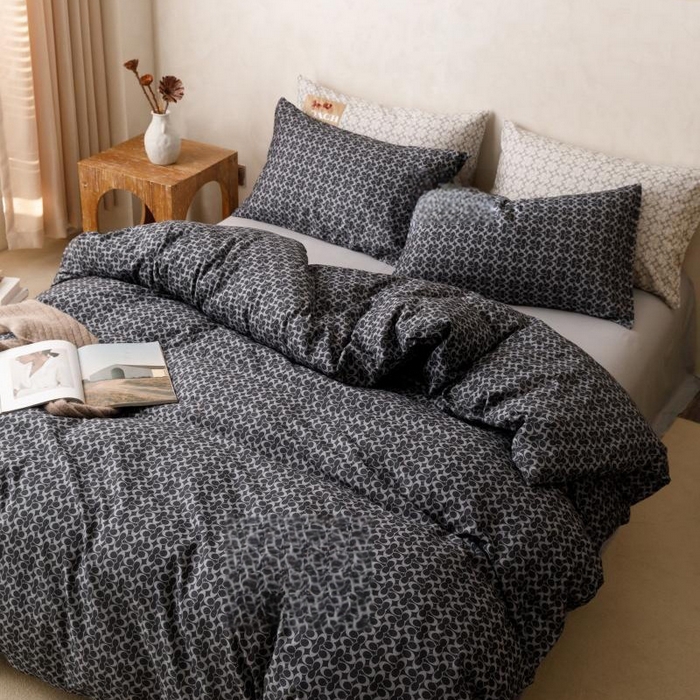 91家纺网 家纺一手货源 找家纺 棉生活家纺 2025新款北欧简约全棉磨毛四件套 静享-黑