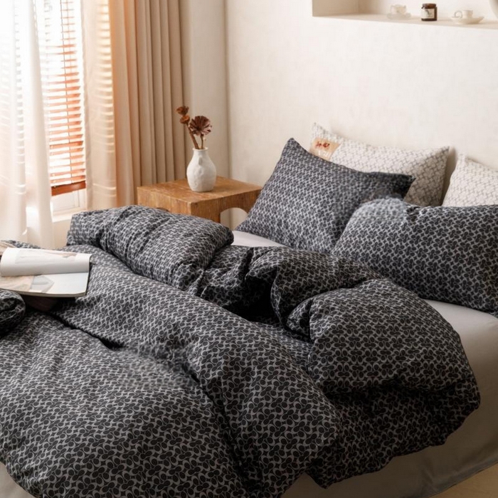 91家纺网 家纺一手货源 找家纺 棉生活家纺 2025新款北欧简约全棉磨毛四件套 静享-黑