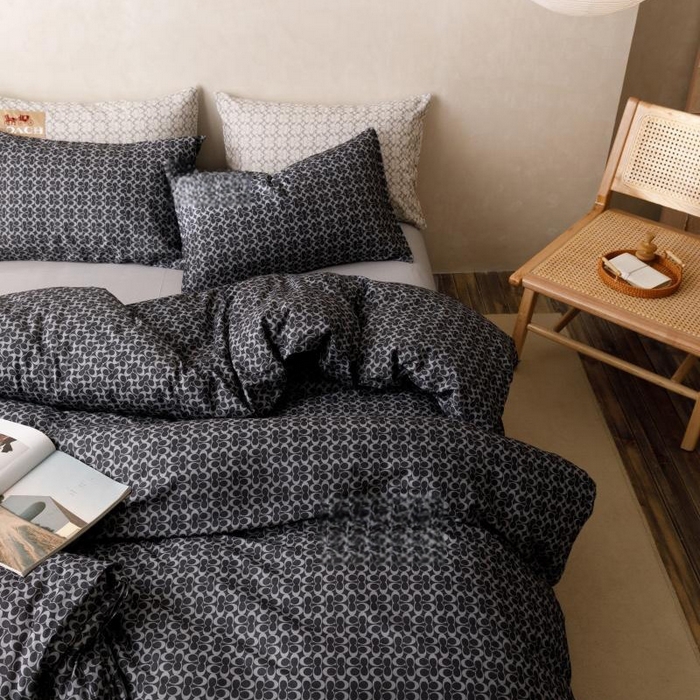 91家纺网 家纺一手货源 找家纺 棉生活家纺 2025新款北欧简约全棉磨毛四件套 静享-黑