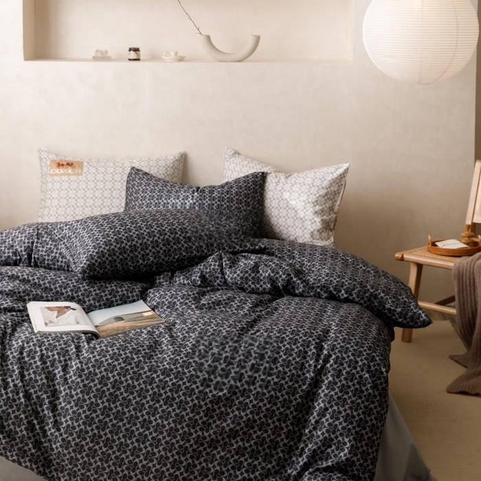 91家纺网 家纺一手货源 找家纺 棉生活家纺 2025新款北欧简约全棉磨毛四件套 静享-黑