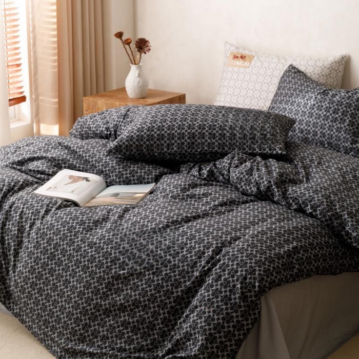 91家纺网 家纺一手货源 找家纺 棉生活家纺 2025新款北欧简约全棉磨毛四件套 静享-黑