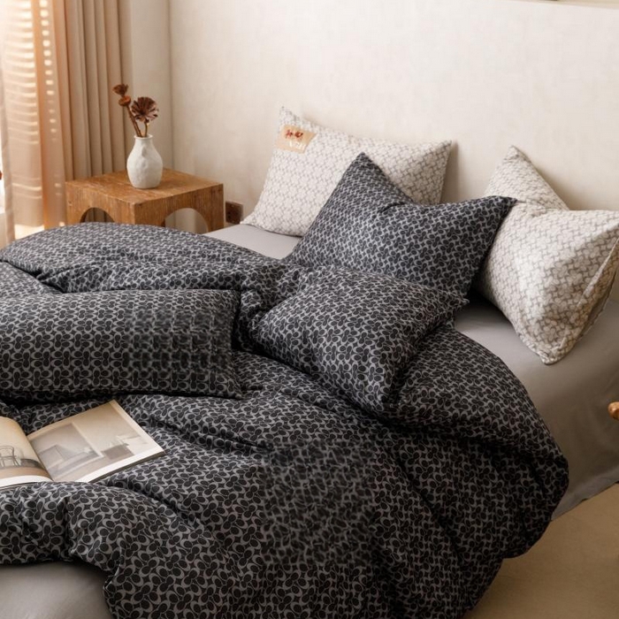 91家纺网 家纺一手货源 找家纺 棉生活家纺 2025新款北欧简约全棉磨毛四件套 静享-黑