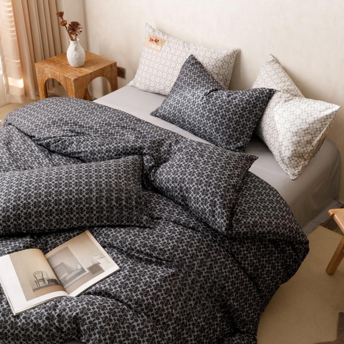 91家纺网 家纺一手货源 找家纺 棉生活家纺 2025新款北欧简约全棉磨毛四件套 静享-黑