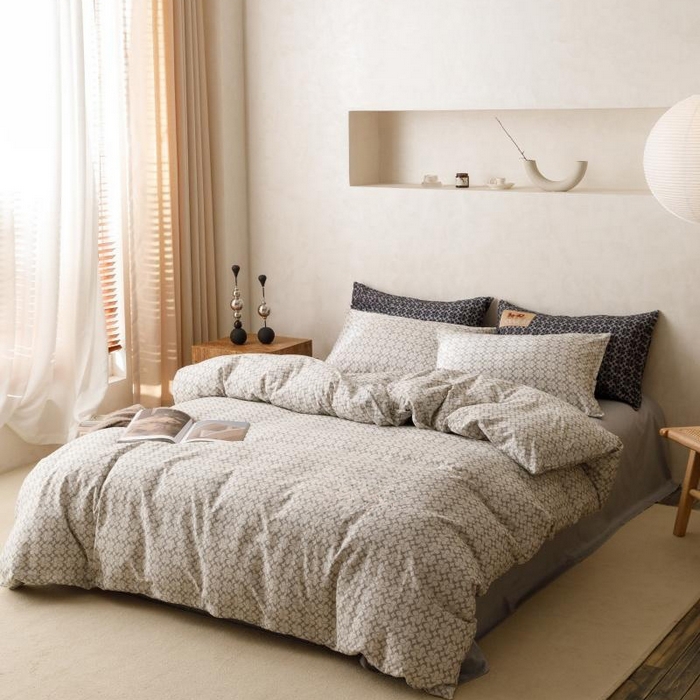 91家纺网 家纺一手货源 找家纺 棉生活家纺 2025新款北欧简约全棉磨毛四件套 静享-灰