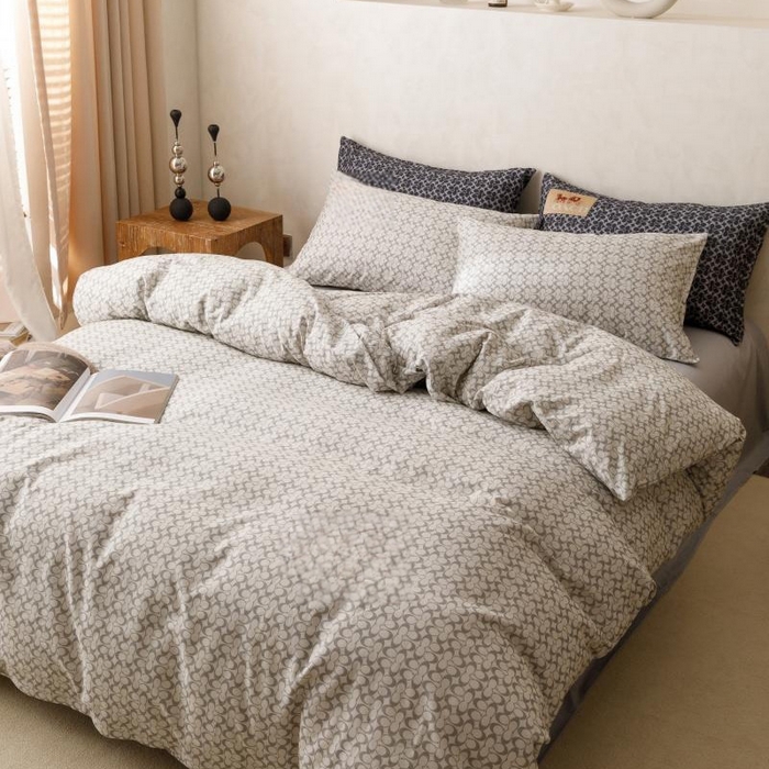 91家纺网 家纺一手货源 找家纺 棉生活家纺 2025新款北欧简约全棉磨毛四件套 静享-灰