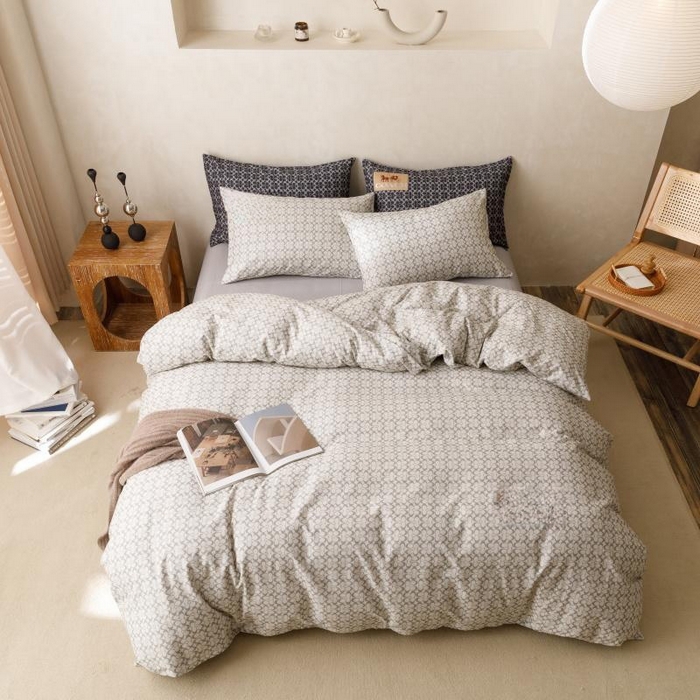 91家纺网 家纺一手货源 找家纺 棉生活家纺 2025新款北欧简约全棉磨毛四件套 静享-灰