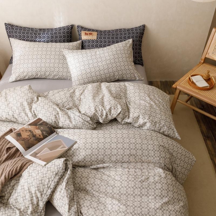 91家纺网 家纺一手货源 找家纺 棉生活家纺 2025新款北欧简约全棉磨毛四件套 静享-灰