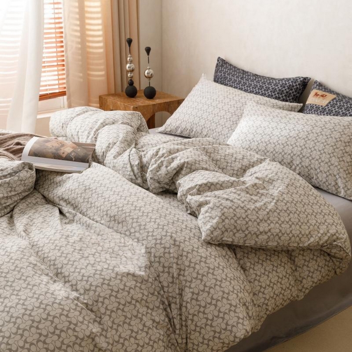 91家纺网 家纺一手货源 找家纺 棉生活家纺 2025新款北欧简约全棉磨毛四件套 静享-灰