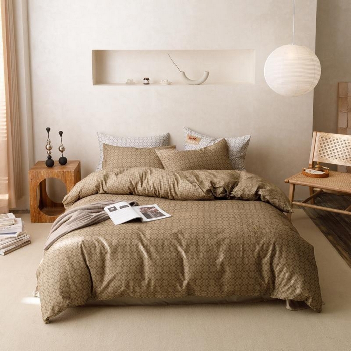 91家纺网 家纺一手货源 找家纺 棉生活家纺 2025新款北欧简约全棉磨毛四件套 静享-咖