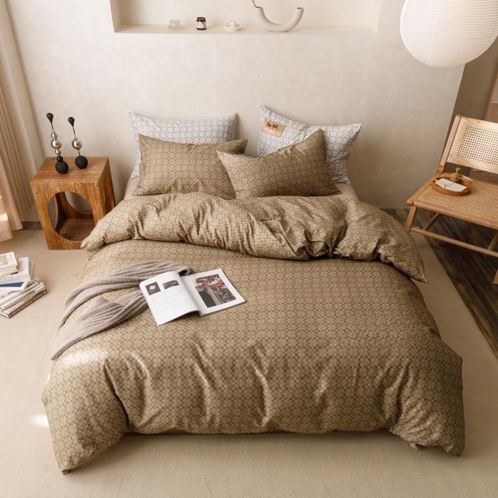 91家纺网 家纺一手货源 找家纺 棉生活家纺 2025新款北欧简约全棉磨毛四件套 静享-咖