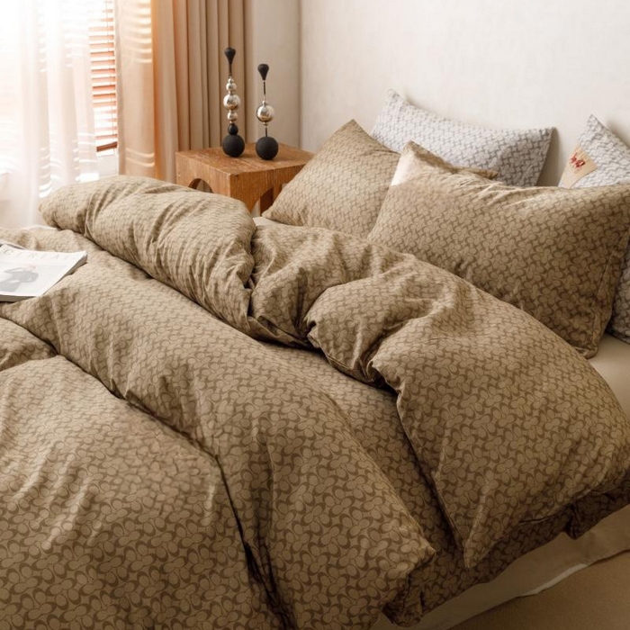 91家纺网 家纺一手货源 找家纺 棉生活家纺 2025新款北欧简约全棉磨毛四件套 静享-咖