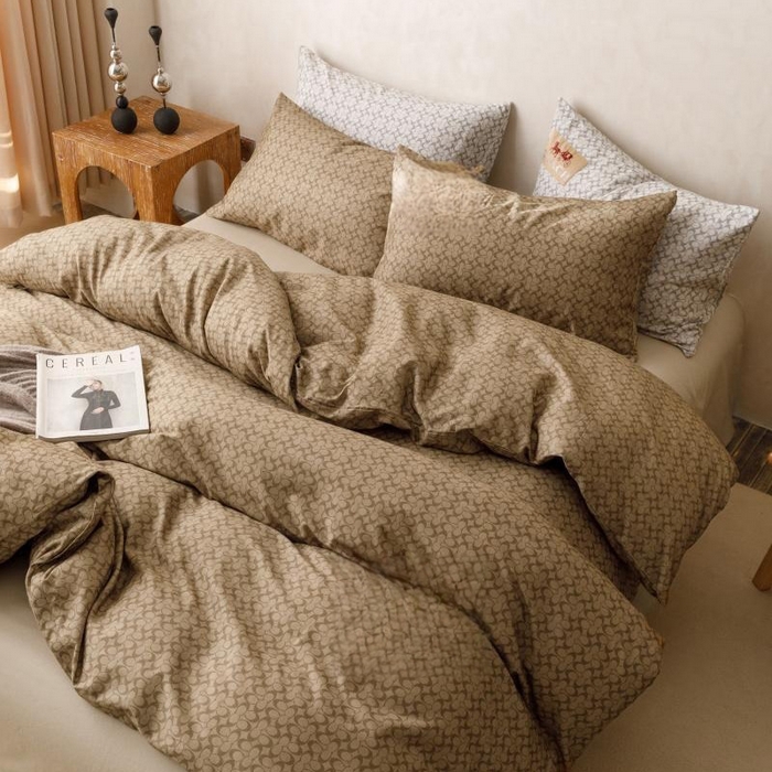 91家纺网 家纺一手货源 找家纺 棉生活家纺 2025新款北欧简约全棉磨毛四件套 静享-咖