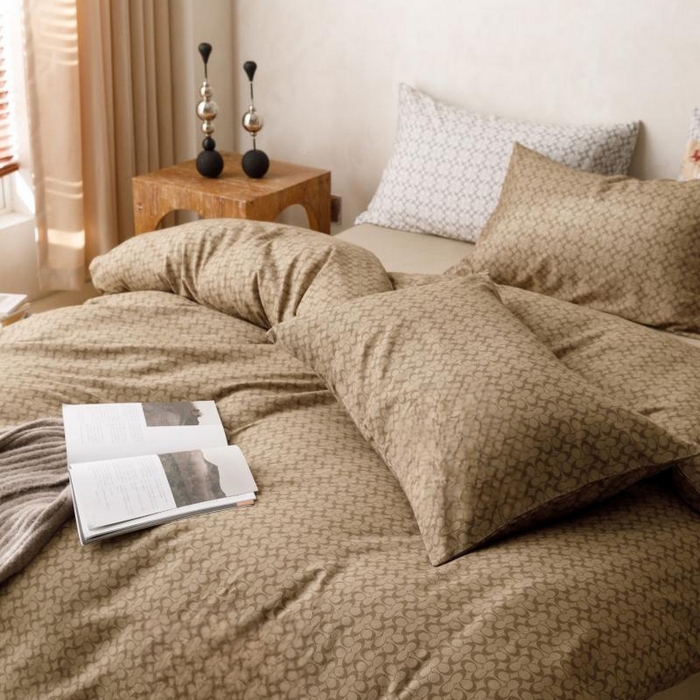 91家纺网 家纺一手货源 找家纺 棉生活家纺 2025新款北欧简约全棉磨毛四件套 静享-咖