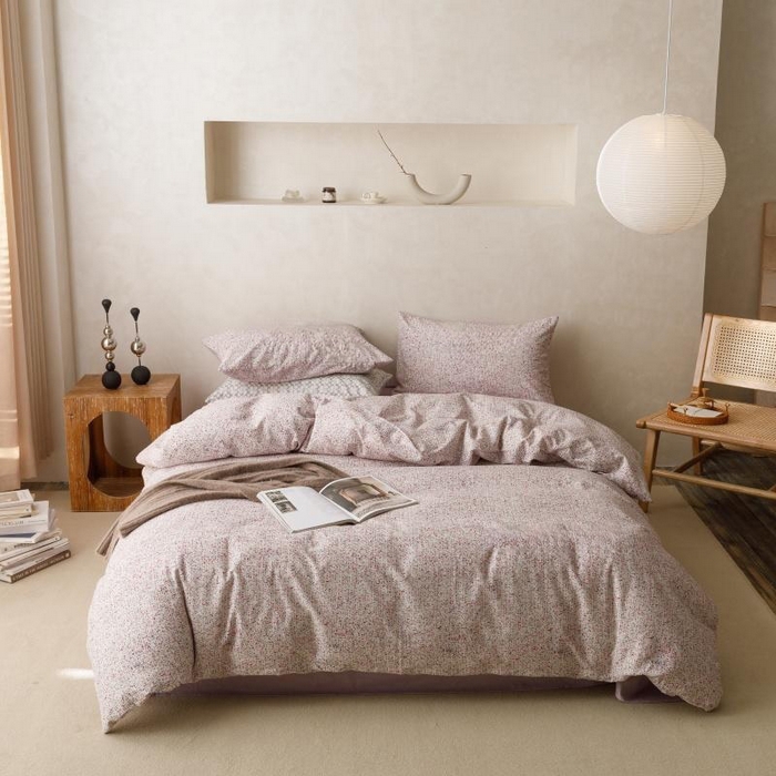 91家纺网 家纺一手货源 找家纺 棉生活家纺 2025新款北欧简约全棉磨毛四件套 暖光-紫