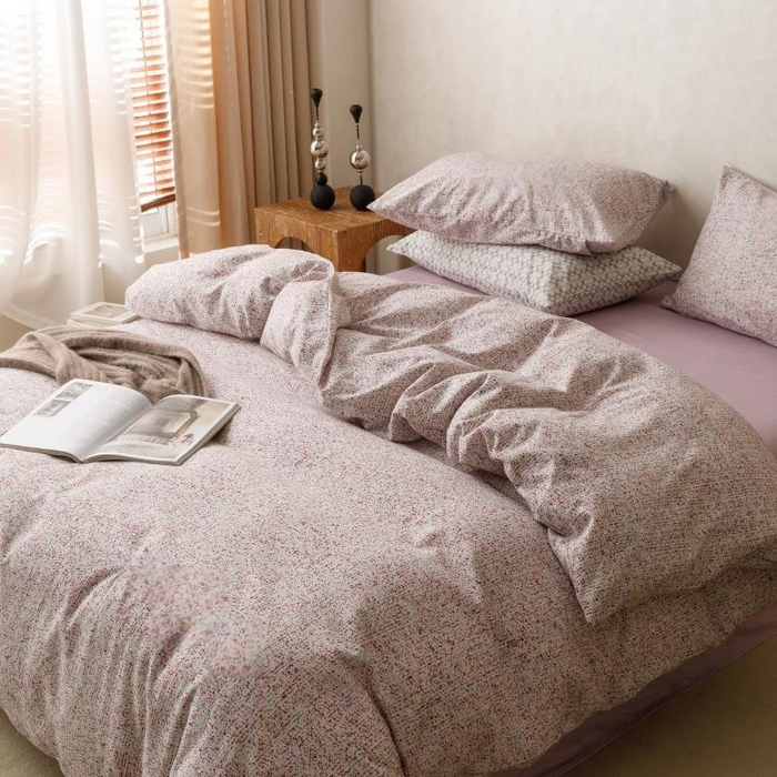 91家纺网 家纺一手货源 找家纺 棉生活家纺 2025新款北欧简约全棉磨毛四件套 暖光-紫