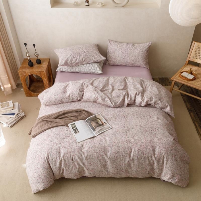 91家纺网 家纺一手货源 找家纺 棉生活家纺 2025新款北欧简约全棉磨毛四件套 暖光-紫