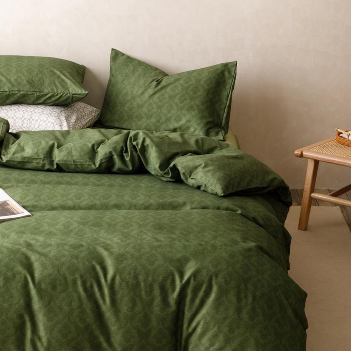 91家纺网 家纺一手货源 找家纺 棉生活家纺 2025新款北欧简约全棉磨毛四件套 诺伊尔-绿