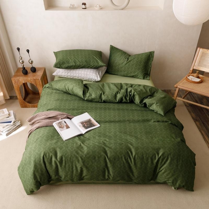 91家纺网 家纺一手货源 找家纺 棉生活家纺 2025新款北欧简约全棉磨毛四件套 诺伊尔-绿