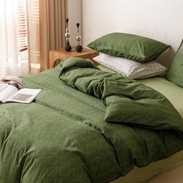 91家纺网 家纺一手货源 找家纺 棉生活家纺 2025新款北欧简约全棉磨毛四件套 诺伊尔-绿