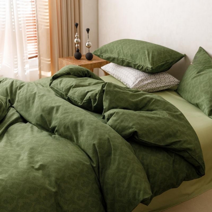 91家纺网 家纺一手货源 找家纺 棉生活家纺 2025新款北欧简约全棉磨毛四件套 诺伊尔-绿