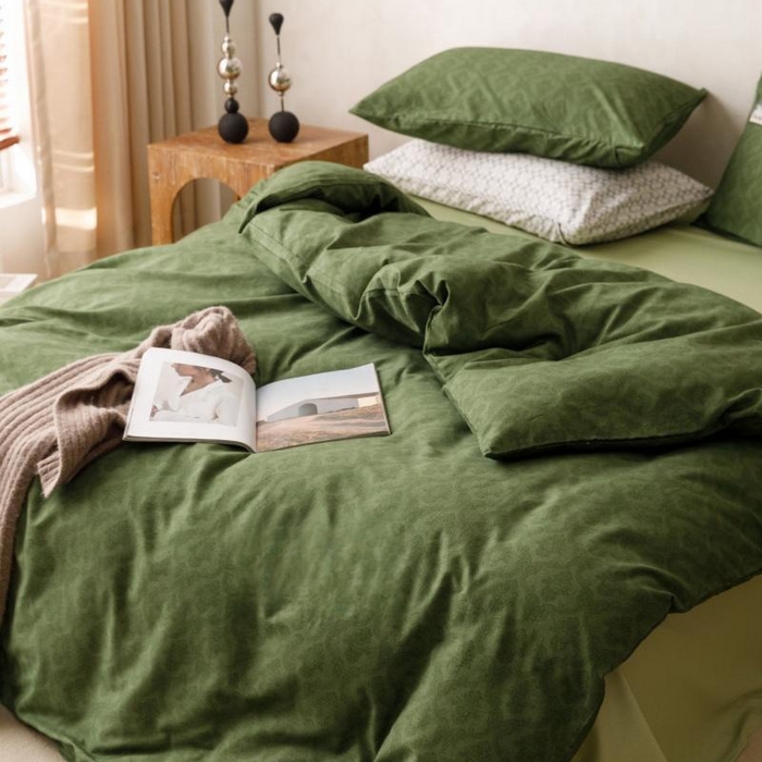 91家纺网 家纺一手货源 找家纺 棉生活家纺 2025新款北欧简约全棉磨毛四件套 诺伊尔-绿