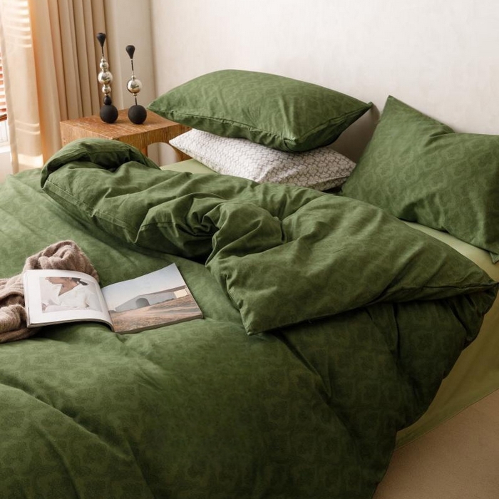 91家纺网 家纺一手货源 找家纺 棉生活家纺 2025新款北欧简约全棉磨毛四件套 诺伊尔-绿