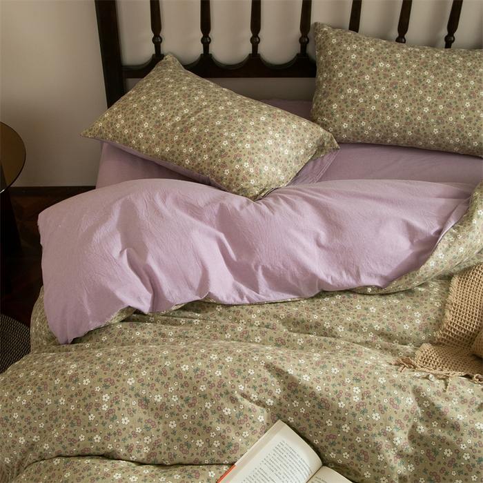 91家纺网 家纺一手货源 找家纺 （总）兰紫橙家纺 2025新款复古全棉纯棉双层纱印花四件套