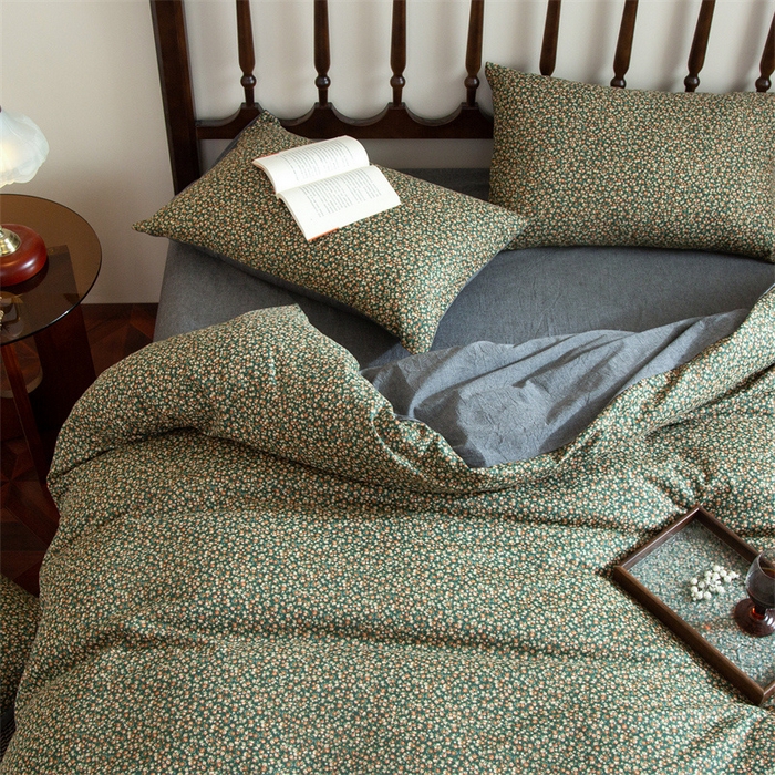 91家纺网 家纺一手货源 找家纺 （总）兰紫橙家纺 2025新款复古全棉纯棉双层纱印花四件套