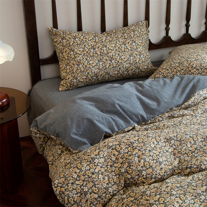 91家纺网 家纺一手货源 找家纺 （总）兰紫橙家纺 2025新款复古全棉纯棉双层纱印花四件套