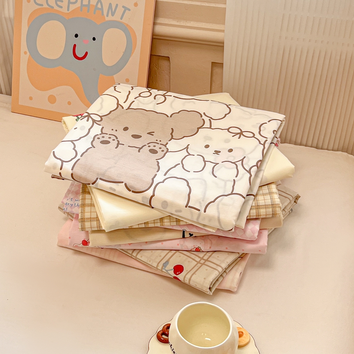 91家纺网 家纺一手货源 找家纺 （总）呗旺鹿 2025新款40s全棉纯棉卡通印花学生系列单品床单 床单单件