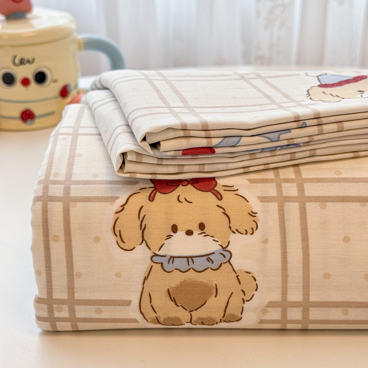 91家纺网 家纺一手货源 找家纺 呗旺鹿 2025新款40s全棉纯棉卡通印花学生系列单品床单 床单单件 班尼小狗