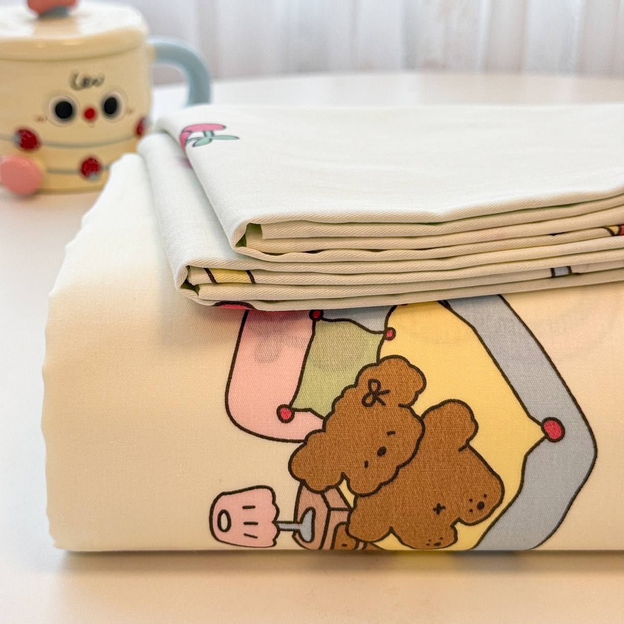 91家纺网 家纺一手货源 找家纺 （总）呗旺鹿 2025新款40s全棉纯棉卡通印花学生系列单品床单 床单单件