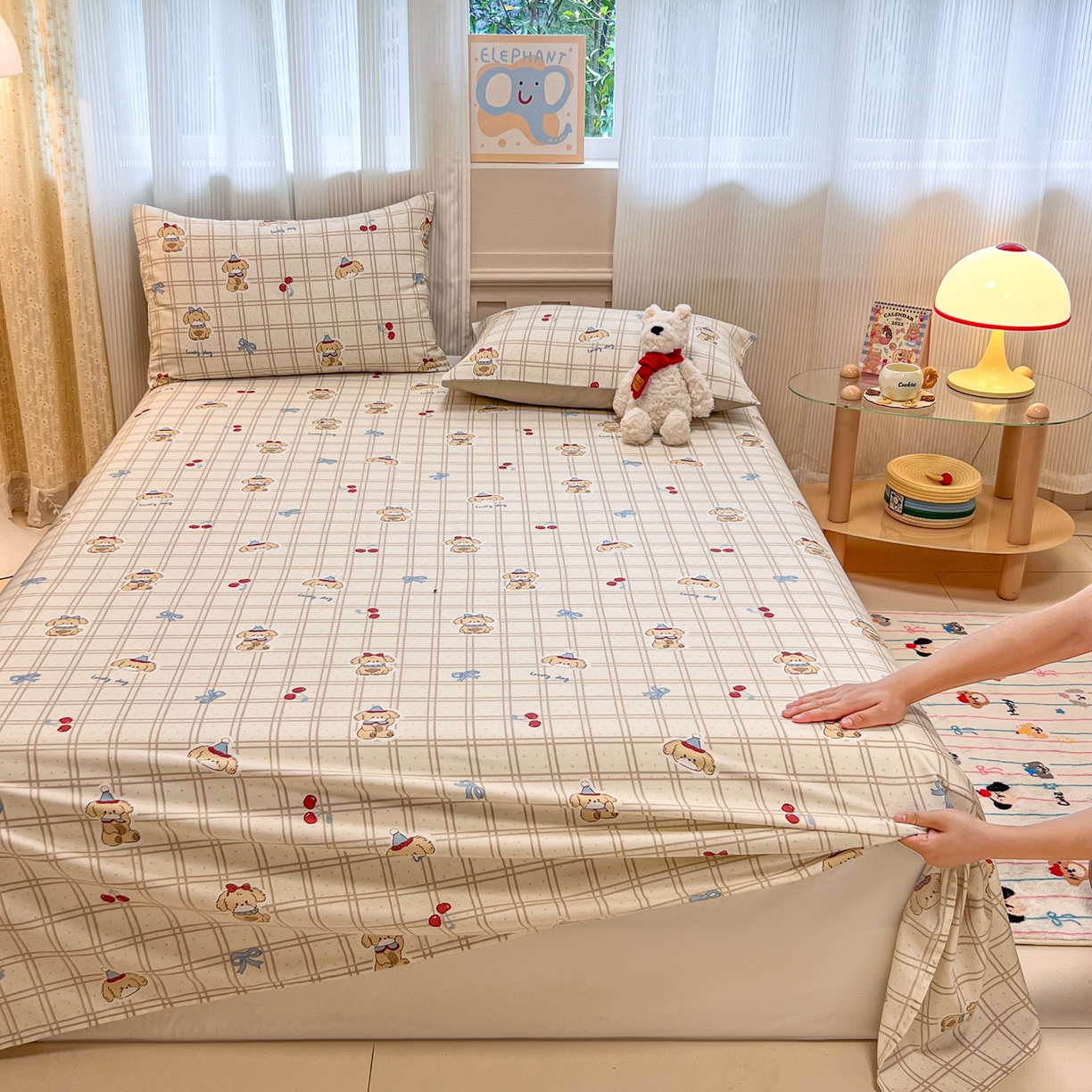 91家纺网 家纺一手货源 找家纺 呗旺鹿 2025新款40s全棉纯棉卡通印花学生系列单品床单 床单单件 班尼小狗