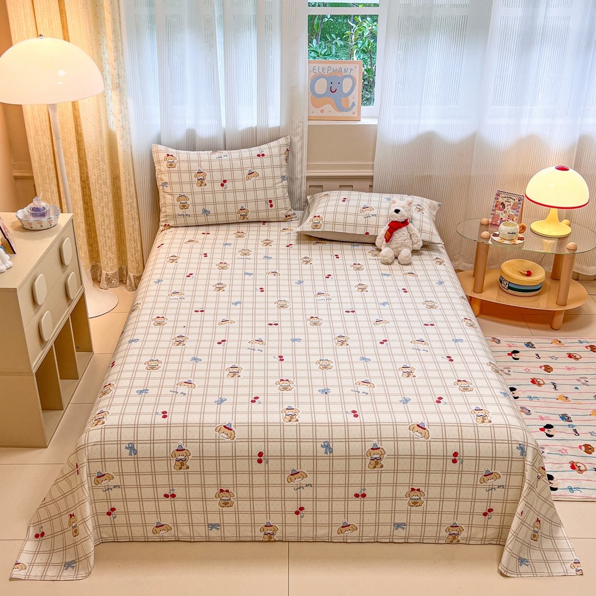 91家纺网 家纺一手货源 找家纺 呗旺鹿 2025新款40s全棉纯棉卡通印花学生系列单品床单 床单单件 班尼小狗