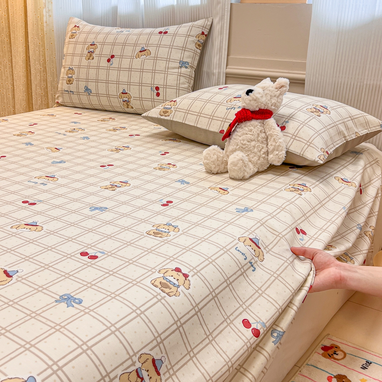 91家纺网 家纺一手货源 找家纺 呗旺鹿 2025新款40s全棉纯棉卡通印花学生系列单品床单 床单单件 班尼小狗