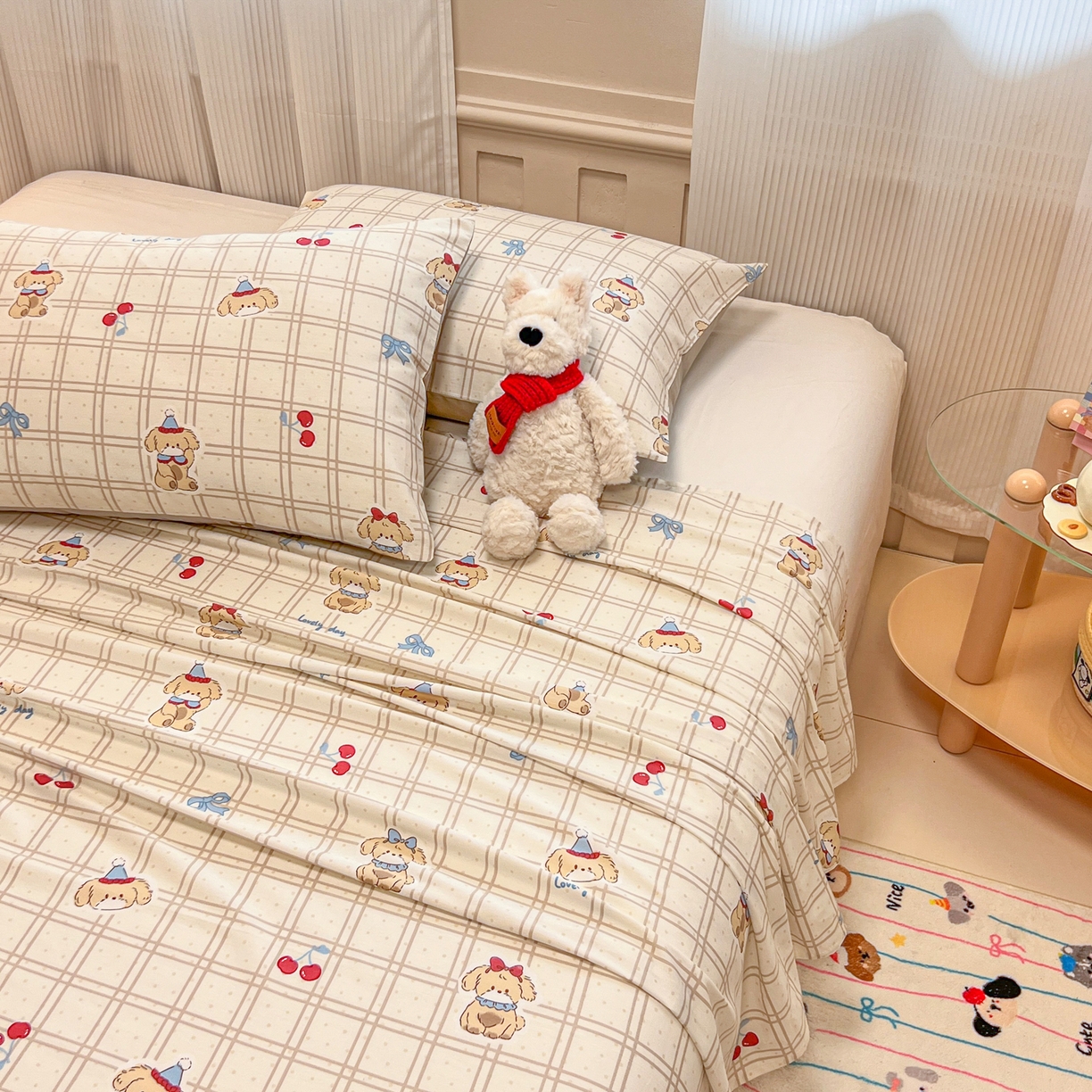 91家纺网 家纺一手货源 找家纺 呗旺鹿 2025新款40s全棉纯棉卡通印花学生系列单品床单 床单单件 班尼小狗