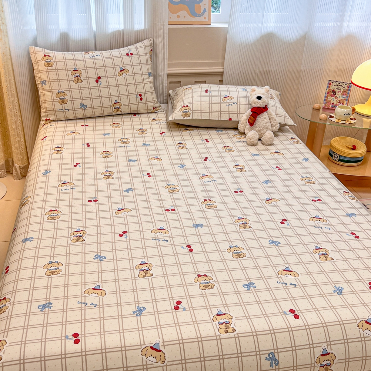 91家纺网 家纺一手货源 找家纺 呗旺鹿 2025新款40s全棉纯棉卡通印花学生系列单品床单 床单单件 班尼小狗