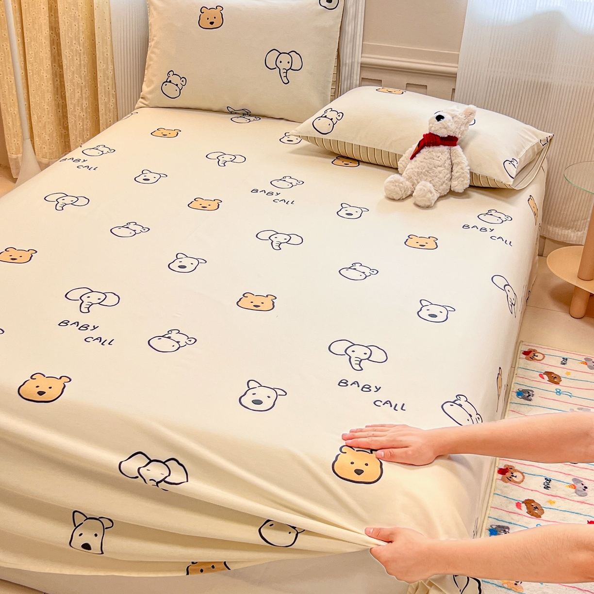 91家纺网 家纺一手货源 找家纺 呗旺鹿 2025新款40s全棉纯棉卡通印花学生系列单品床单 床单单件 简笔画