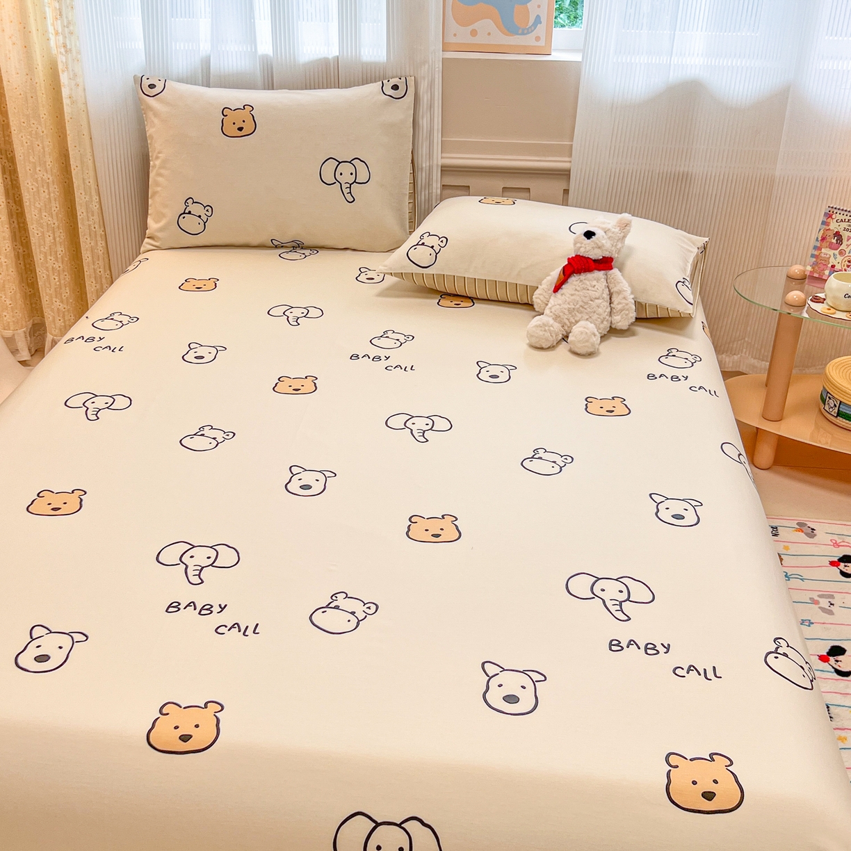 91家纺网 家纺一手货源 找家纺 呗旺鹿 2025新款40s全棉纯棉卡通印花学生系列单品床单 床单单件 简笔画