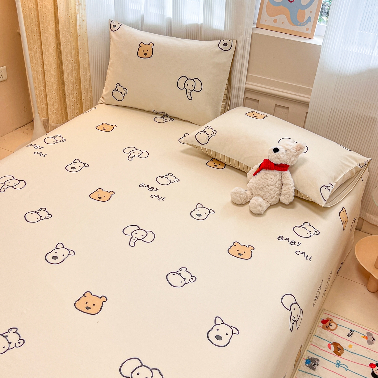 91家纺网 家纺一手货源 找家纺 呗旺鹿 2025新款40s全棉纯棉卡通印花学生系列单品床单 床单单件 简笔画