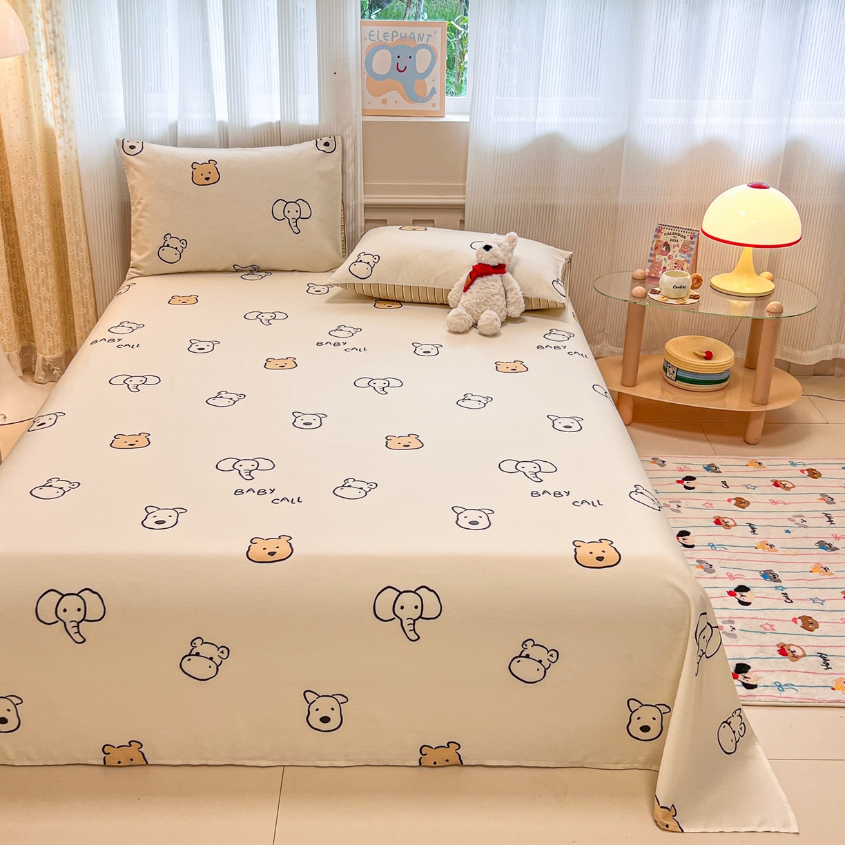 91家纺网 家纺一手货源 找家纺 呗旺鹿 2025新款40s全棉纯棉卡通印花学生系列单品床单 床单单件 简笔画