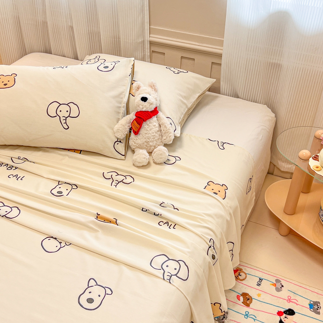 91家纺网 家纺一手货源 找家纺 呗旺鹿 2025新款40s全棉纯棉卡通印花学生系列单品床单 床单单件 简笔画