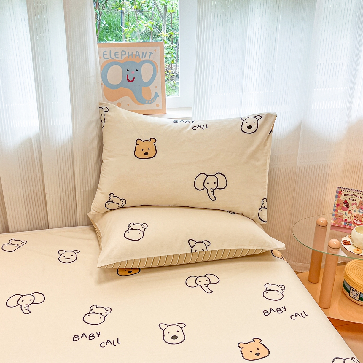 91家纺网 家纺一手货源 找家纺 呗旺鹿 2025新款40s全棉纯棉卡通印花学生系列单品床单 床单单件 简笔画