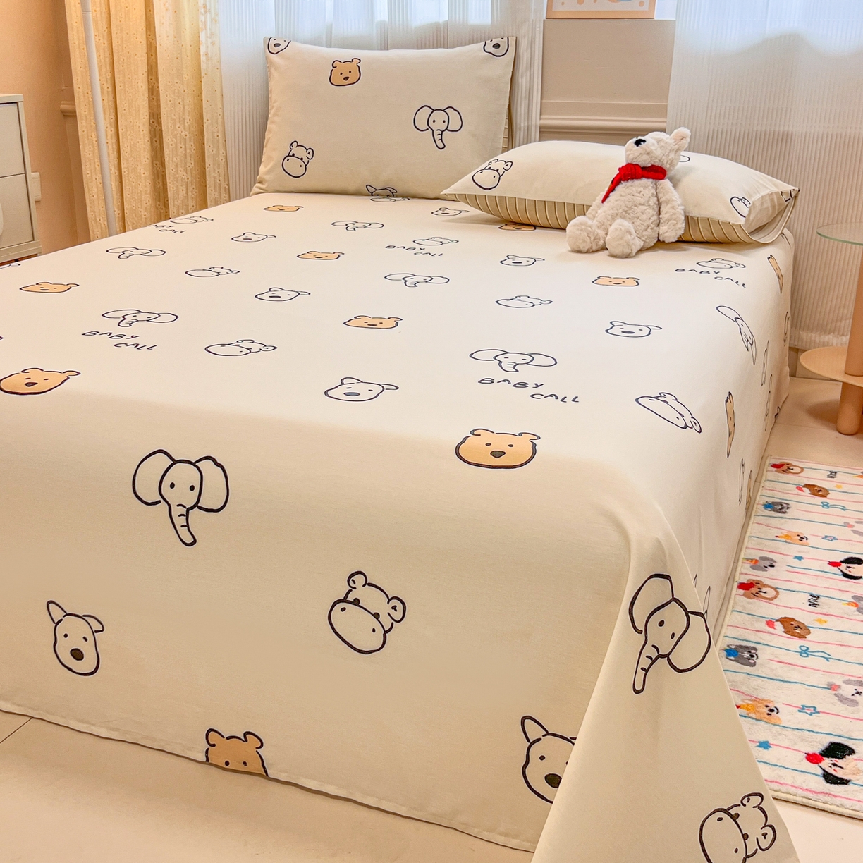 91家纺网 家纺一手货源 找家纺 呗旺鹿 2025新款40s全棉纯棉卡通印花学生系列单品床单 床单单件 简笔画