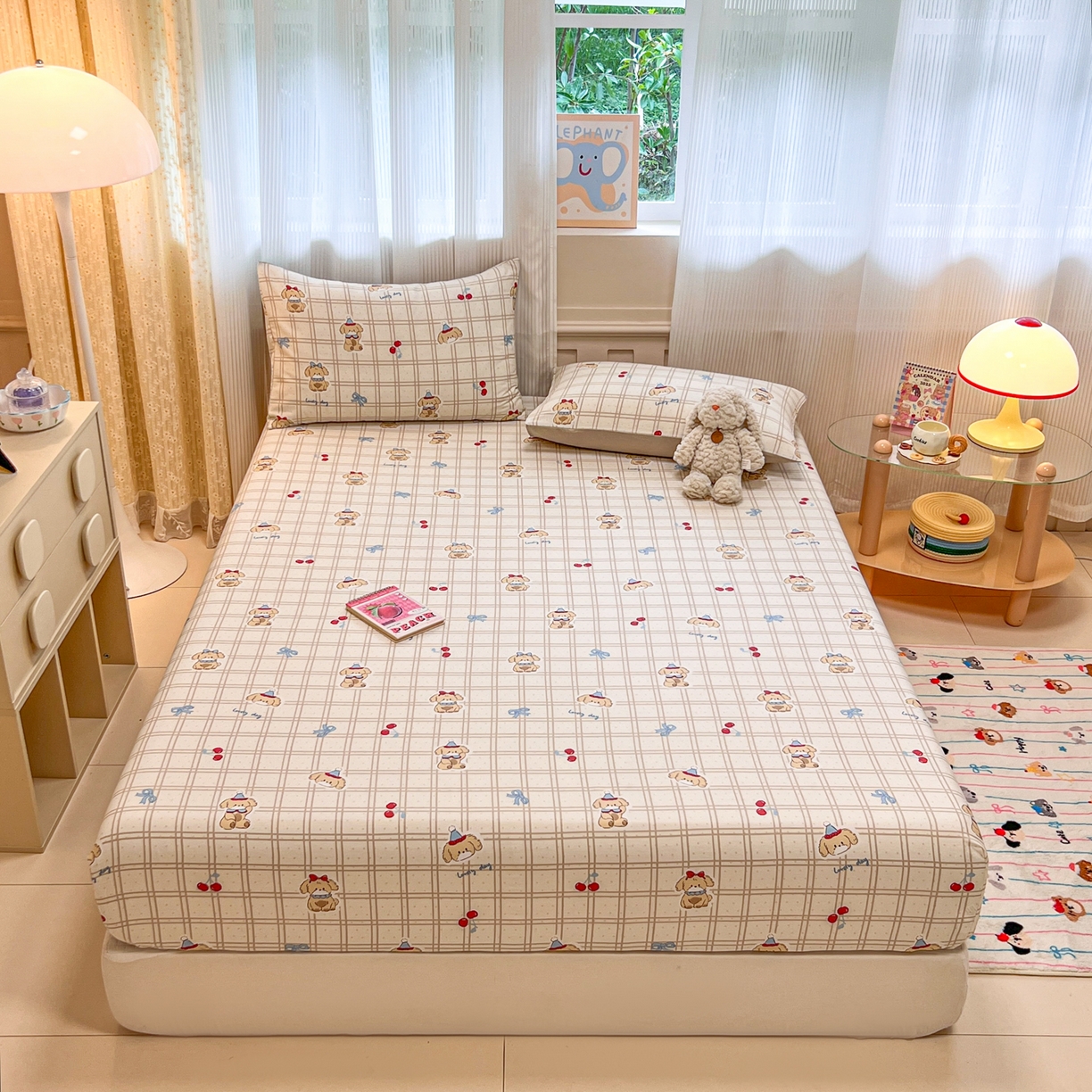 91家纺网 家纺一手货源 找家纺 呗旺鹿 2025新款40s全棉纯棉卡通印花学生系列单品床笠 床笠单件 班尼小狗