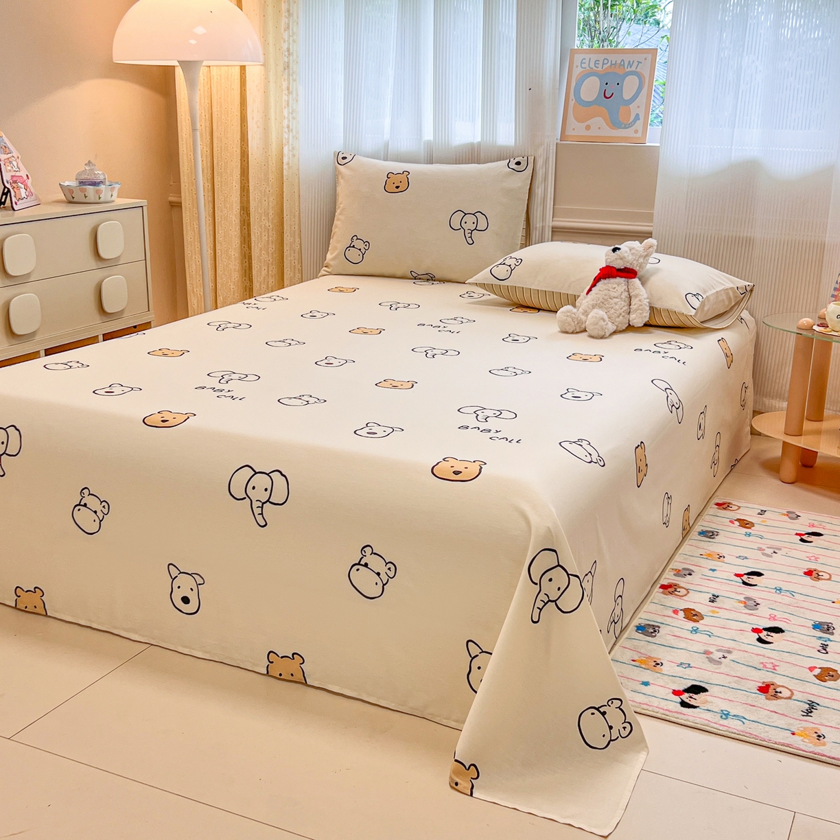 91家纺网 家纺一手货源 找家纺 呗旺鹿 2025新款40s全棉纯棉卡通印花学生系列单品床单 床单单件 简笔画