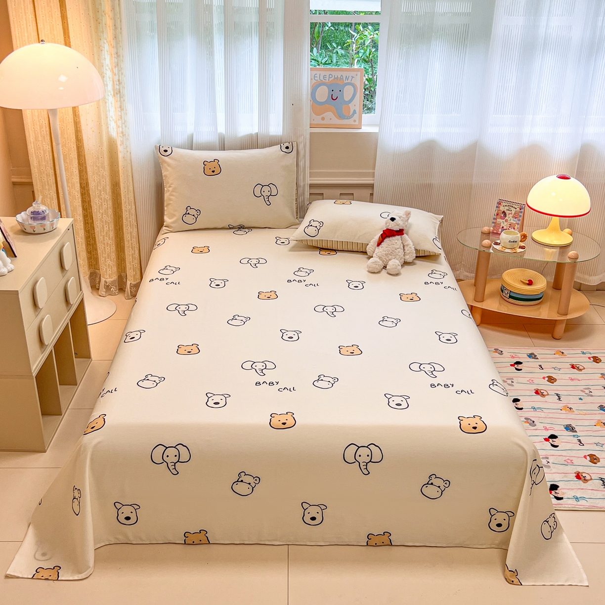 91家纺网 家纺一手货源 找家纺 呗旺鹿 2025新款40s全棉纯棉卡通印花学生系列单品床单 床单单件 简笔画