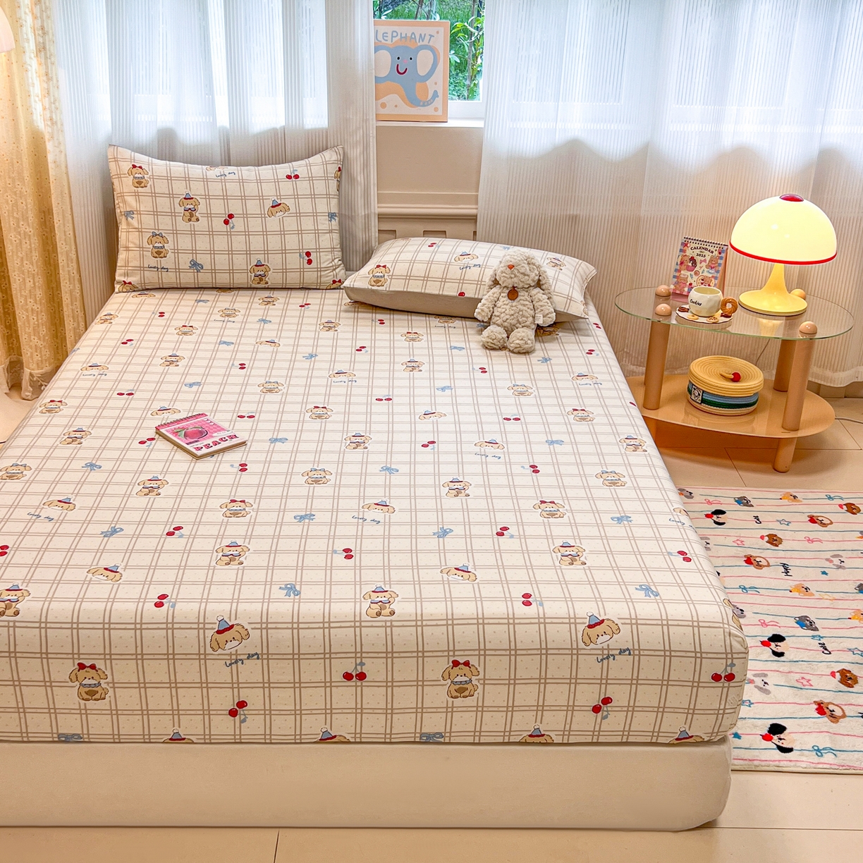 91家纺网 家纺一手货源 找家纺 呗旺鹿 2025新款40s全棉纯棉卡通印花学生系列单品床笠 床笠单件 班尼小狗