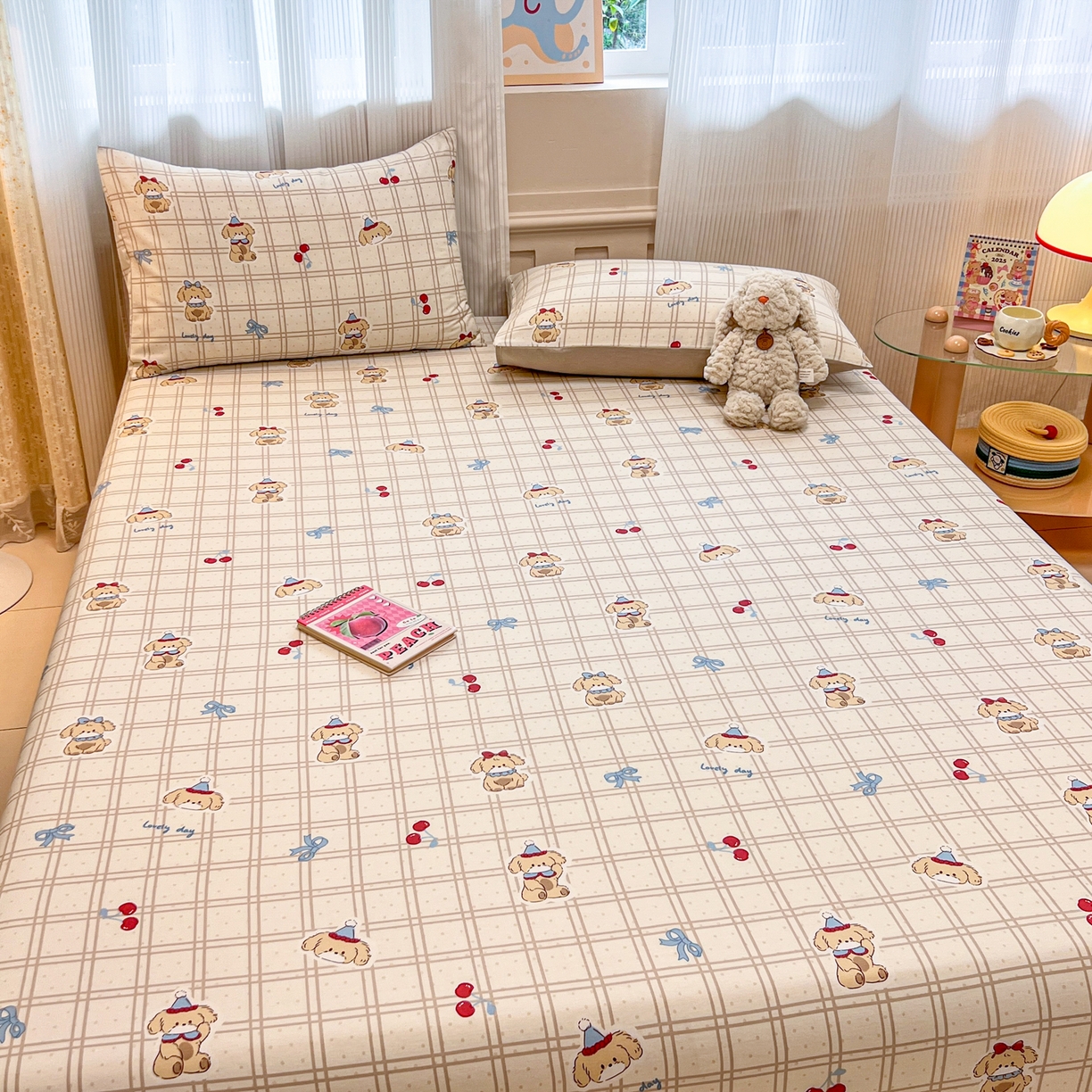 91家纺网 家纺一手货源 找家纺 呗旺鹿 2025新款40s全棉纯棉卡通印花学生系列单品床笠 床笠单件 班尼小狗