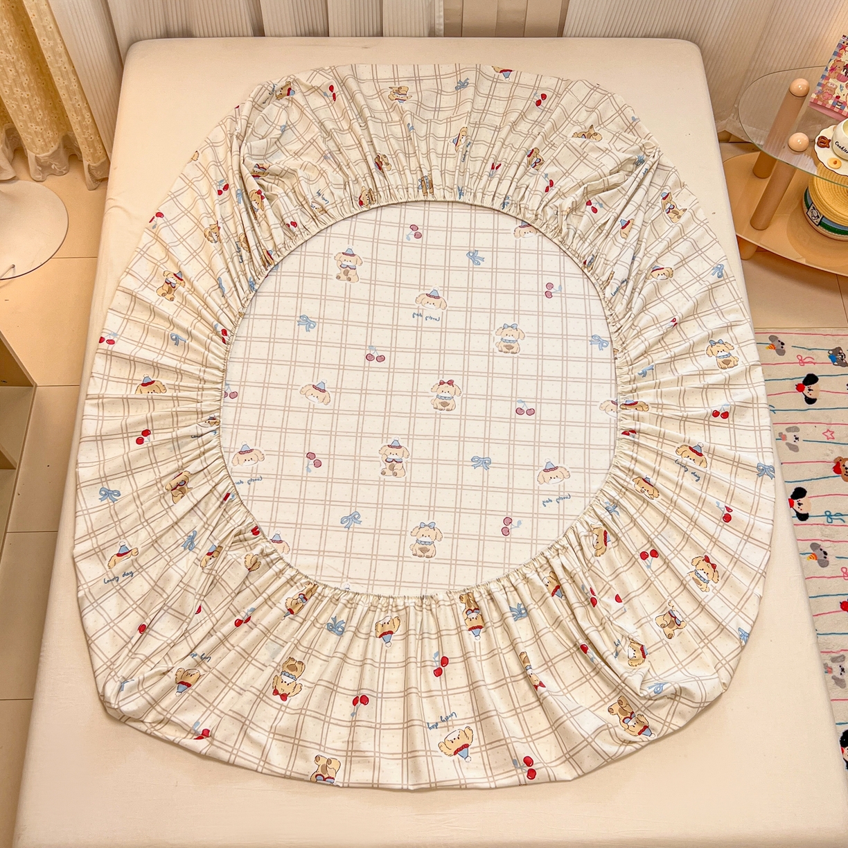 91家纺网 家纺一手货源 找家纺 呗旺鹿 2025新款40s全棉纯棉卡通印花学生系列单品床笠 床笠单件 班尼小狗